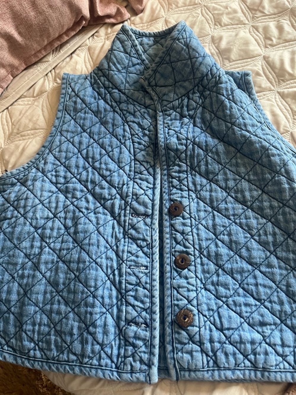 Quilted Light Blue Kids Vest - Sleeveless Zip & Button Front